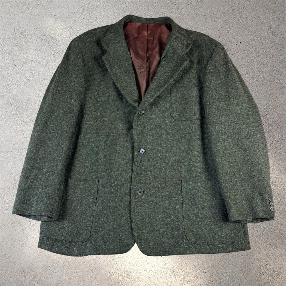 Vintage J.Crew Oarsman Tweed Blazer Men's XL Green Wool Jacket 90s USA